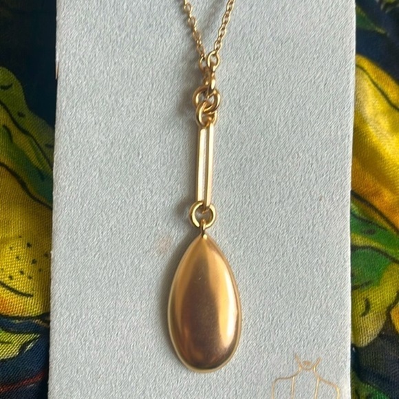 Brand New Lucky Brand Abalone Teardrop Pendant Long Necklace Gold Tone Vintage - Picture 7 of 14